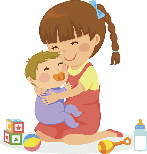 ilustrações, clipart, desenhos animados e ícones de menina e bebê - irmão