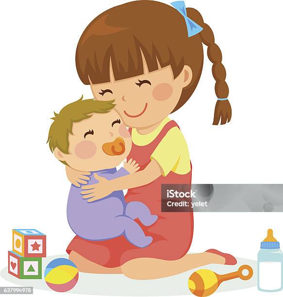 Girl And Baby Stock Illustration - Download Image Now - Brother, Sibling, Baby - Human Age