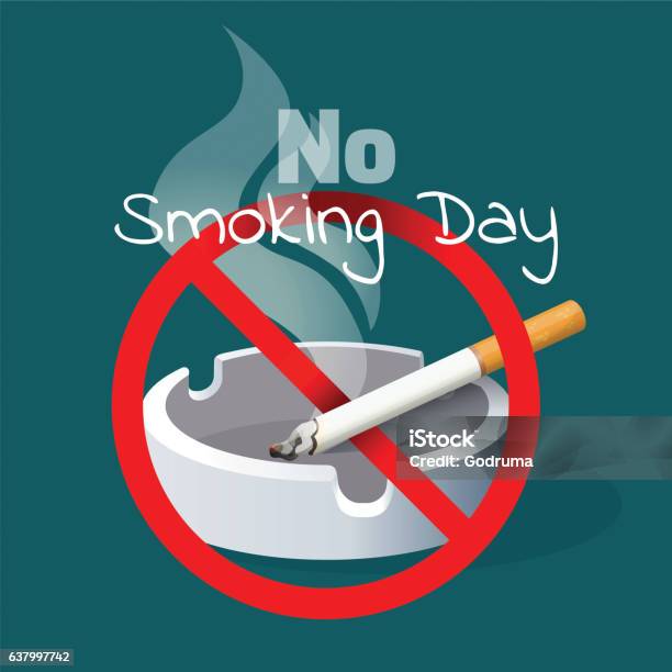 Kein Rauchertag Aschenbecher Und Zigarette Mit Rotem Warnschild Stock  Vektor Art und mehr Bilder von Aschenbecher - iStock