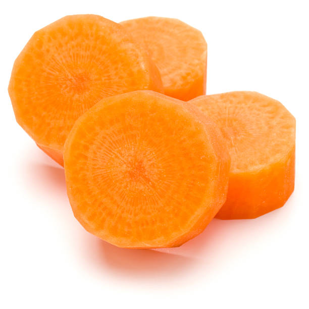 istock Chopped carrot slices isolated on white background cutout 637999258