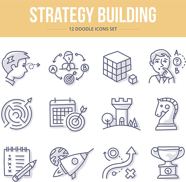 Strategy Building Doodle Icons - ilustração de arte vetorial