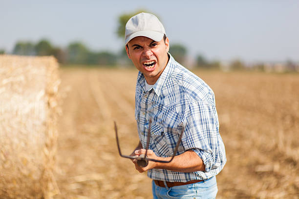 Angry farmer at the farm