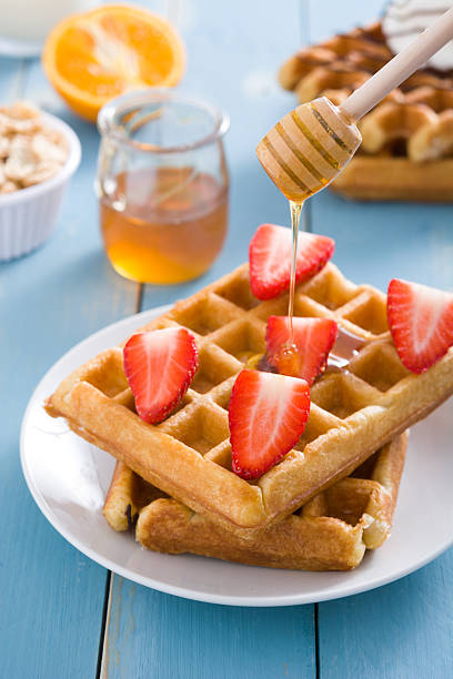 istock Waffles with strawberries and ice cream 638008126