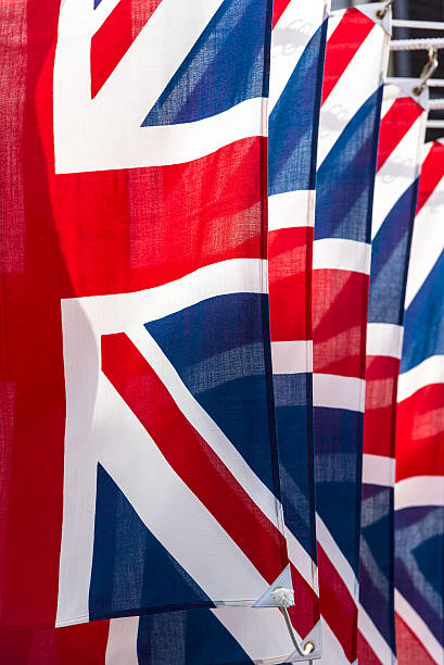 istock Rows of Union Jack flag Flags in London 638009094