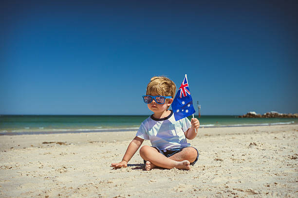 Cute boy with Australian flag on Australia day