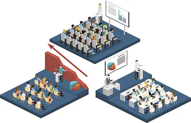 Vector illustration of Business presentation meeting in conference hall.