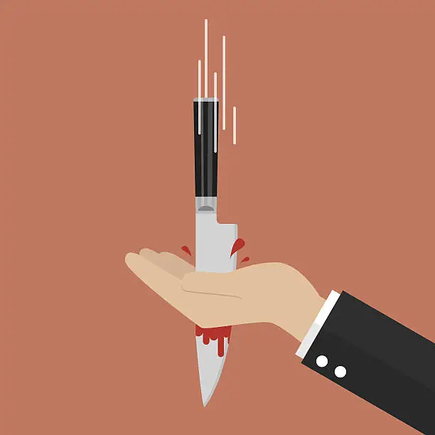 Vector illustration of Knife stabbing into hand
