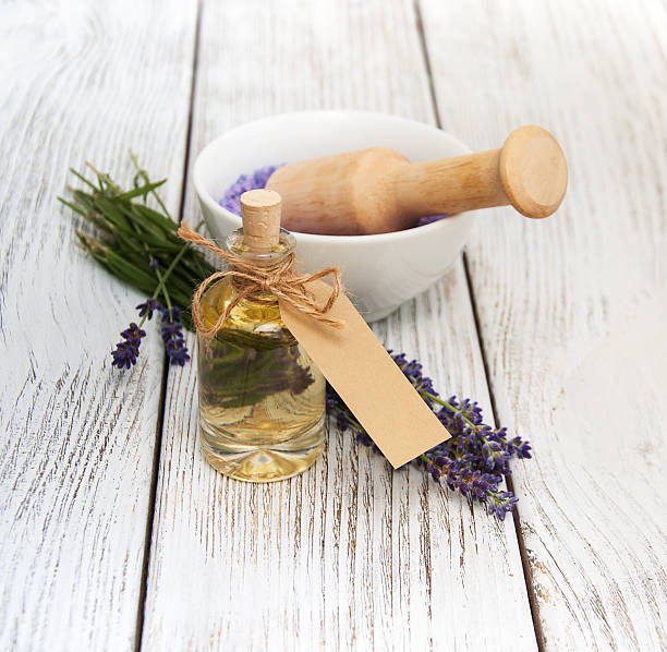 istock lavender oil with bath salt and fresh lavender 638015440