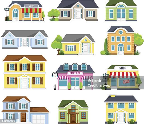 Houses Set Stock Illustration - Download Image Now - Cartoon, Small, Front View
