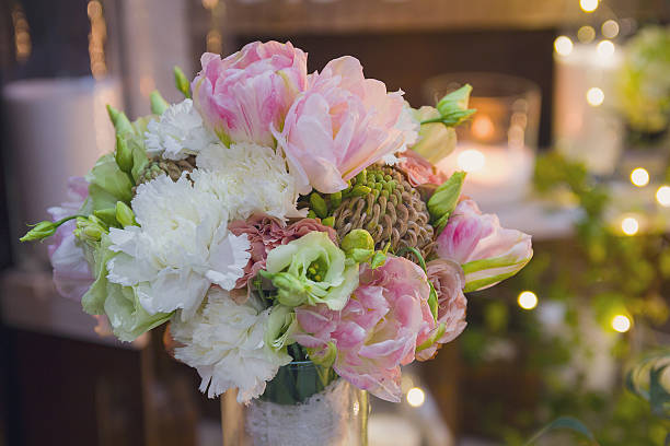 istock Beautiful wedding bouquet on the holiday table 638020106
