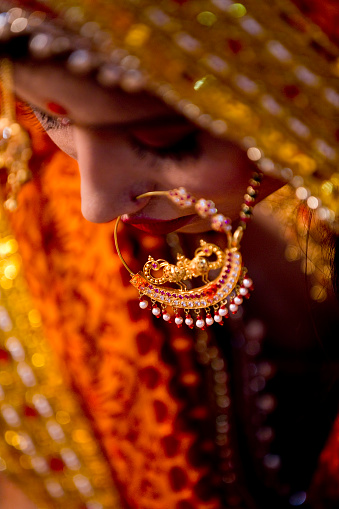 Close-up of Indian bride with jewelry