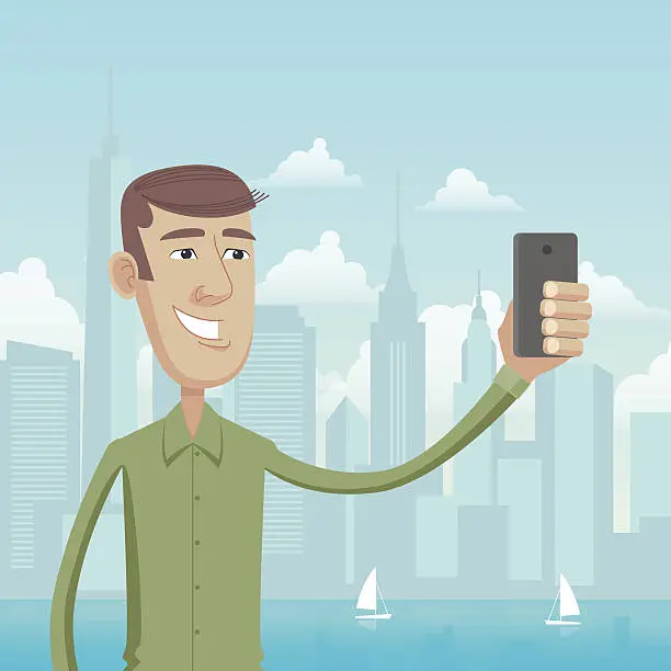 Vector illustration of Selfie in big City