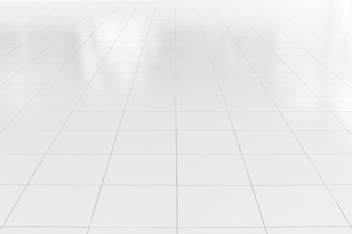 White tile floor with geometric line for background.