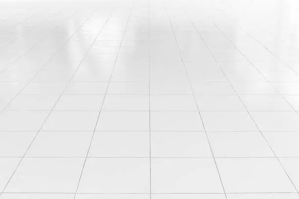 White tile floor with geometric line for background.