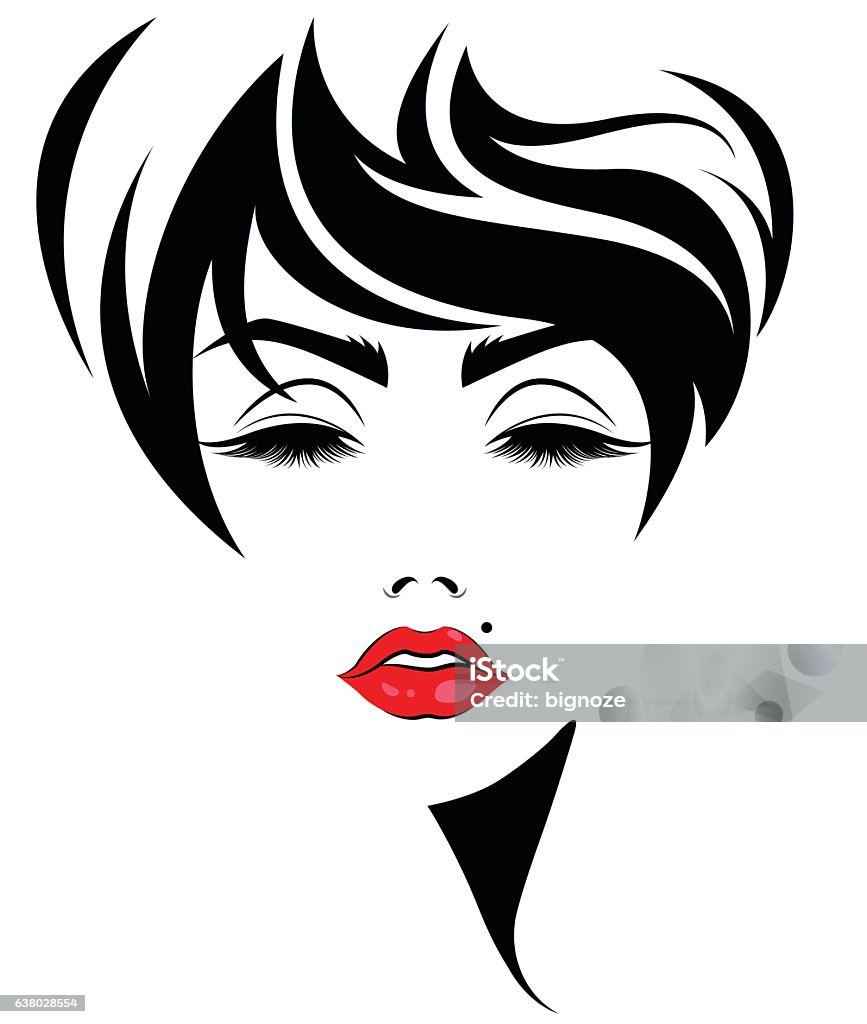 women short hair style icon, logo women face illustration of women short hair style icon, logo women face on white background, vector Abstract stock vector