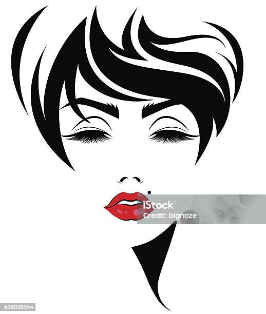 Women Short Hair Style Icon Logo Women Face Stock Illustration - Download Image Now - Abstract, Adult, Arts Culture and Entertainment
