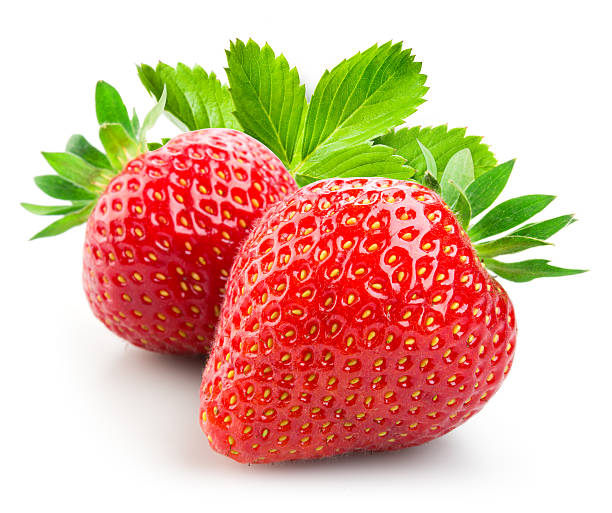 istock Strawberry. Two berries with leaves isolated on white background. 638030382