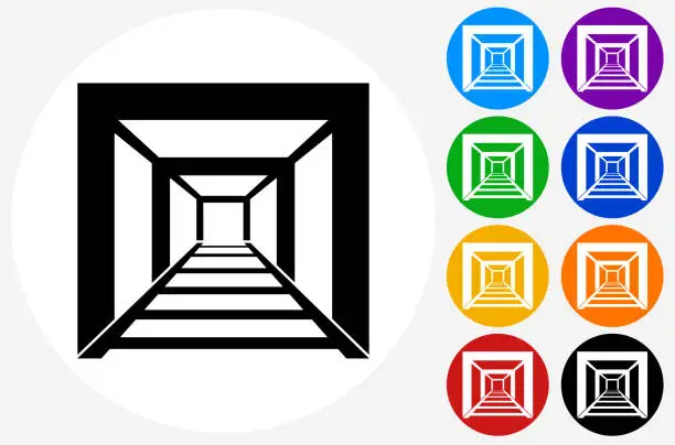 Vector illustration of Mining Tunnel Icon on Flat Color Circle Buttons