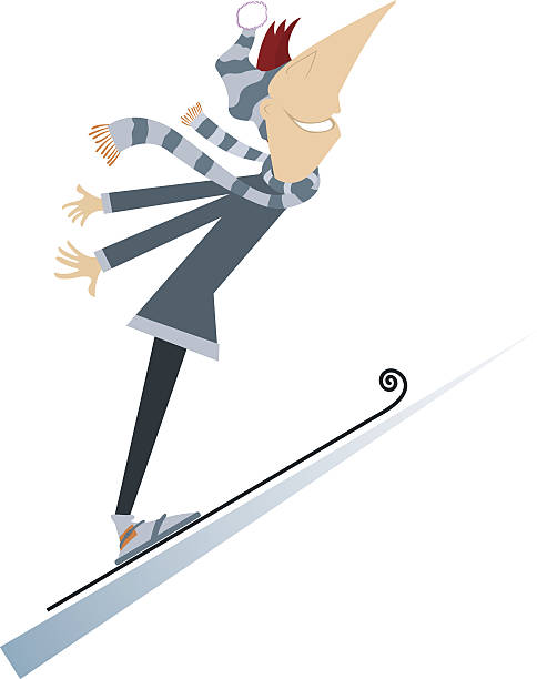 mann ein skispringer - nordische kombination stock-grafiken, -clipart, -cartoons und -symbole