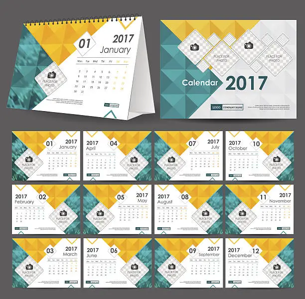 Vector illustration of Desktop Calendar  2017 year.Week starts Monday. Vector design st