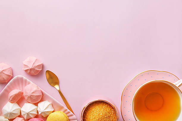 istock Desserts, sugar and tea with copy space. Top view 638040702