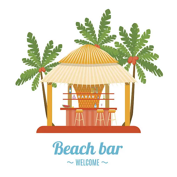 Vector illustration of Tropical Beach Bar Banner Card. Vector