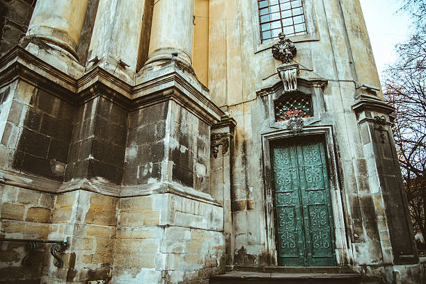 entrence of Gothic Church in cold winter day