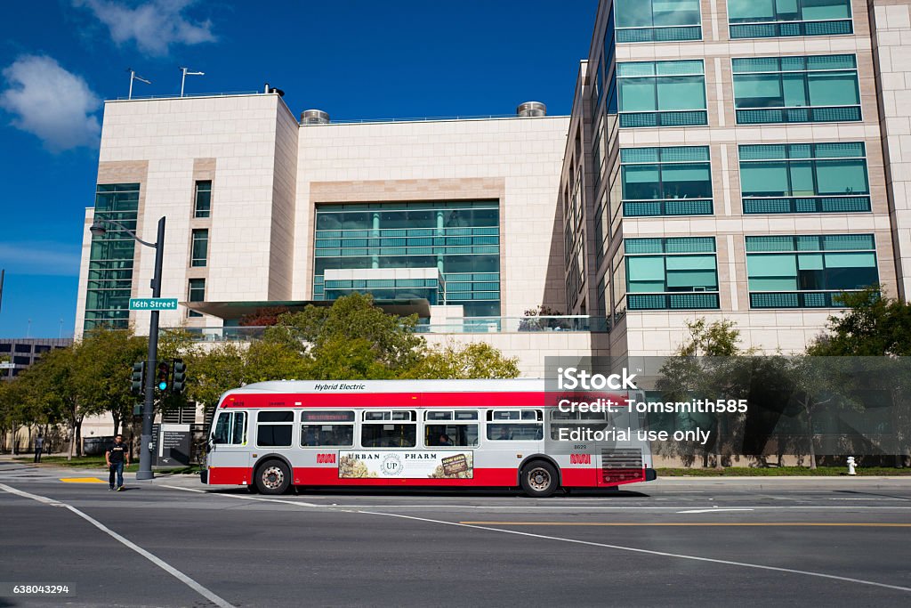 Public Transit Bus On A City Street San Francisco, California, United States - October 18, 2016: A public transit bus on a city street in the Mission Bay neighborhood of San Francisco, California, October 18, 2016 Bus Stock Photo