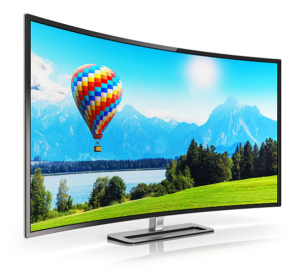 moderno televisor curvo 4k ultrahd - industria televisiva fotos fotografías e imágenes de stock