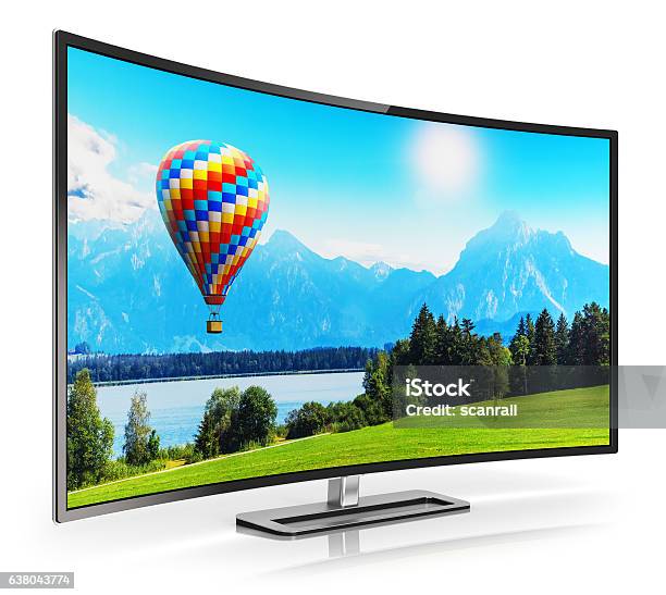 Modern Curved 4k Ultrahd Tv Stock Photo - Download Image Now - Television Set, Television Industry, Computer Monitor