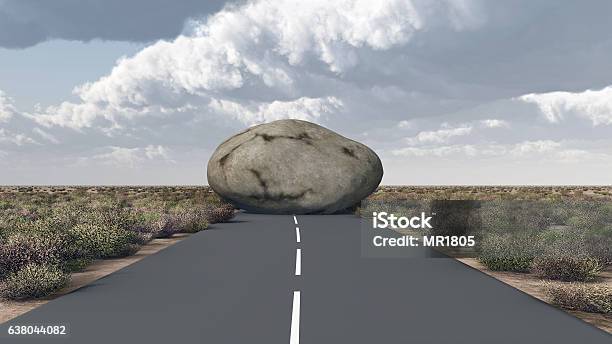 Rock Blocks A Road Stock Photo - Download Image Now - Conquering Adversity, Adversity, Road
