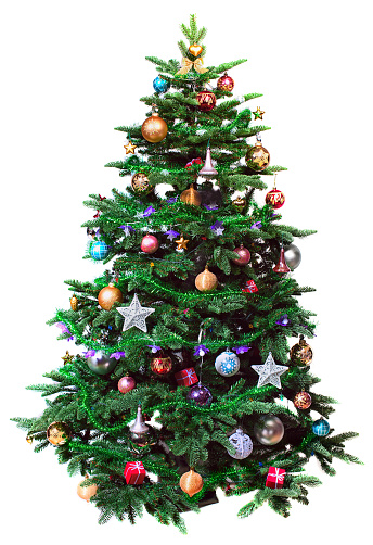 decorated Christmas tree isolated on white background