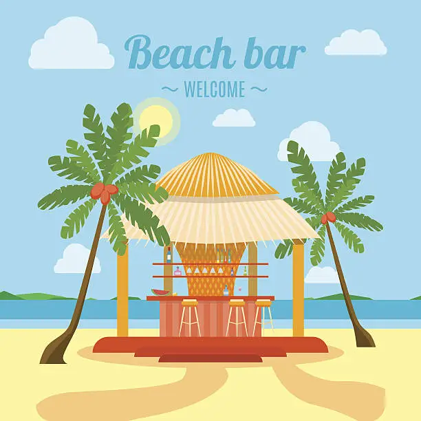 Vector illustration of Tropical Beach Bar Banner Card. Vector