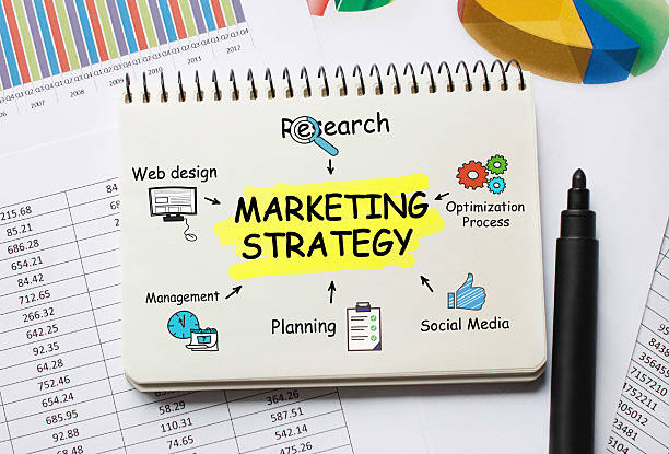 istock Notebook with Toolls and Notes about Marketing Strategy 638046690