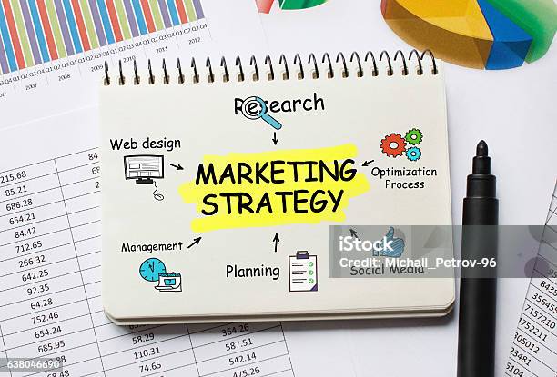Notebook With Toolls And Notes About Marketing Strategy Stock Photo - Download Image Now