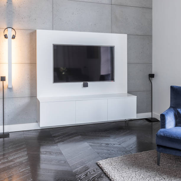 istock Grey living room with television 638048160