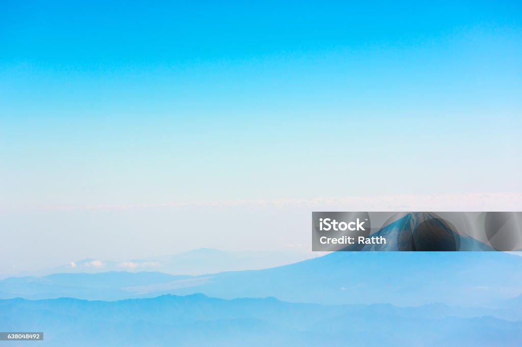 Mount Fuji Aerial view of Mount Fuji Japan with blue sky Mt. Fuji Stock Photo