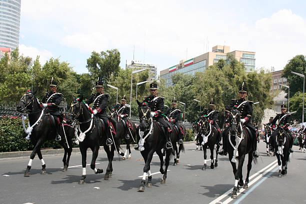 멕시코 시티에서 군대 퍼레이드에서 말 분대. - gala uniform 뉴스 사진 이미지