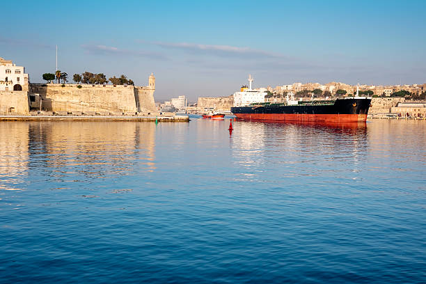 Large tanker ship leaving Grand Harbour, Valletta, Malta