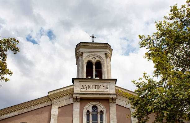Old, historical, Greek church (Aya Strati Taksiarhi Orthodox) in historical neighborhood by Bosphorus in Istanbul