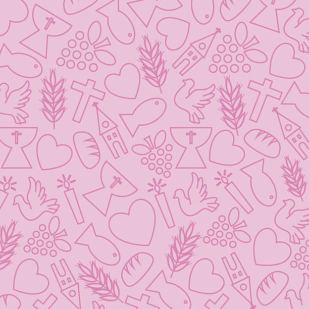 Pink background with communion icons Pink background with communion icons communion stock illustrations