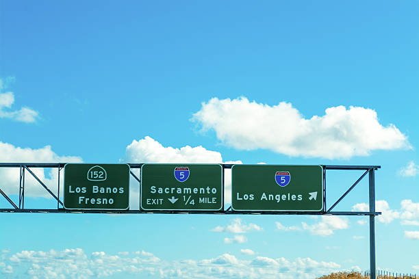 Sacramento and Los Angeles signs in 5 freeway