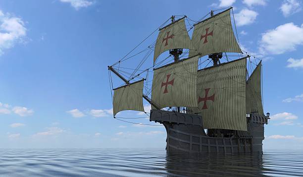 istock Old Sailboat On The Sea 3D Illustration 638058624