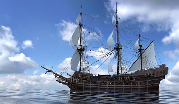 istock Old Sailboat On The Sea 3D Illustration 638058926