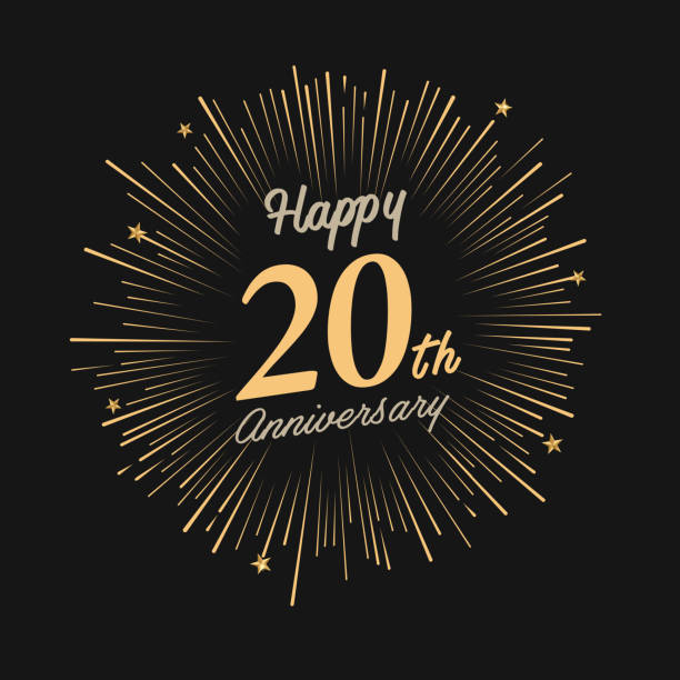 Happy 20th Anniversary with fireworks and star brochure, card, banner template 20 24 years stock illustrations