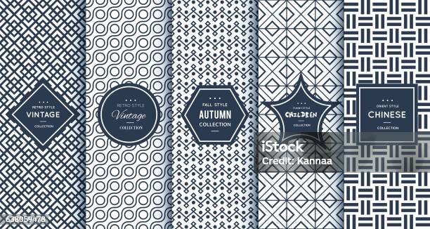 Blue Line Seamless Patterns For Universal Background Stock Illustration - Download Image Now