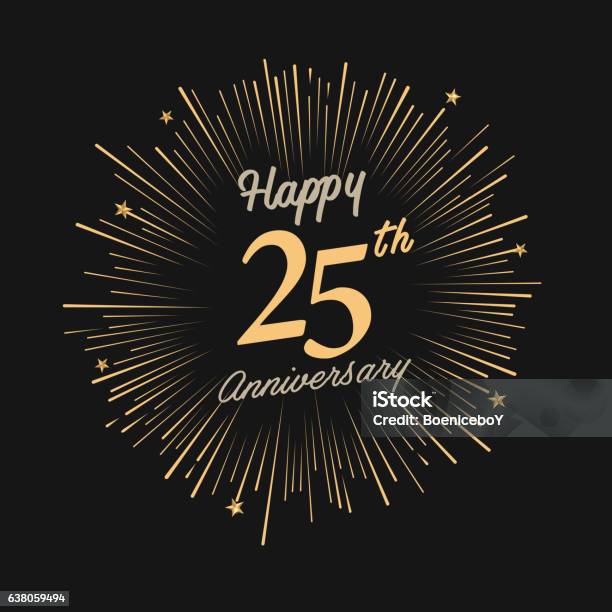 Joyeux 25e Anniversaire Avec Feux Dartifice Et Étoile Vecteurs libres de droits et plus d'images vectorielles de 25-29 ans