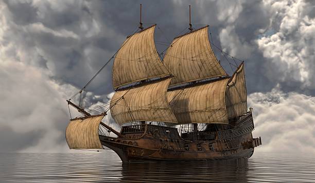 istock Old Sailboat On The Sea 3D Illustration 638059514