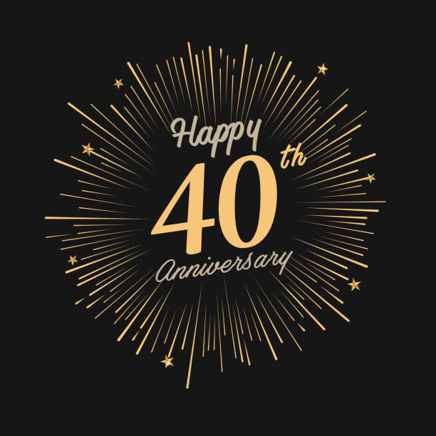 Happy 40th Anniversary with fireworks and star brochure, card, banner template 40 44 years stock illustrations