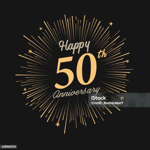 Happy 50th Anniversary Mit Feuerwerk Und Stern Stock Vektor Art und mehr Bilder von Jahrestag - Jahrestag, 50-54 Jahre, Feiern